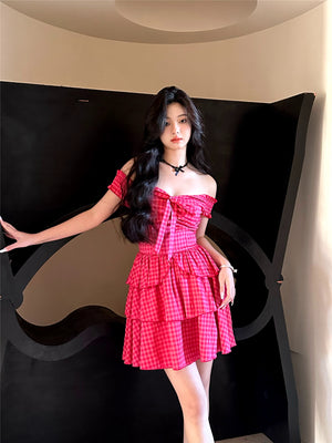 Raspberry Plaid Ruffle Dress ~ HANDMADE