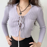 Lilac Lace Up Knit Cardigan