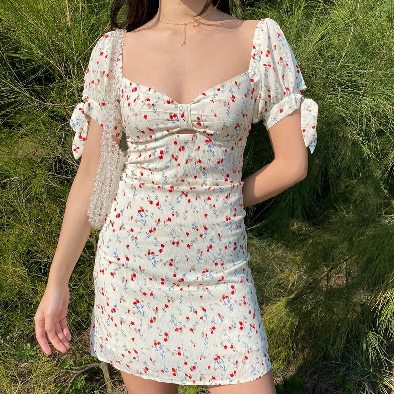 Penelope Floral Bow Dress ~ HANDMADE // White