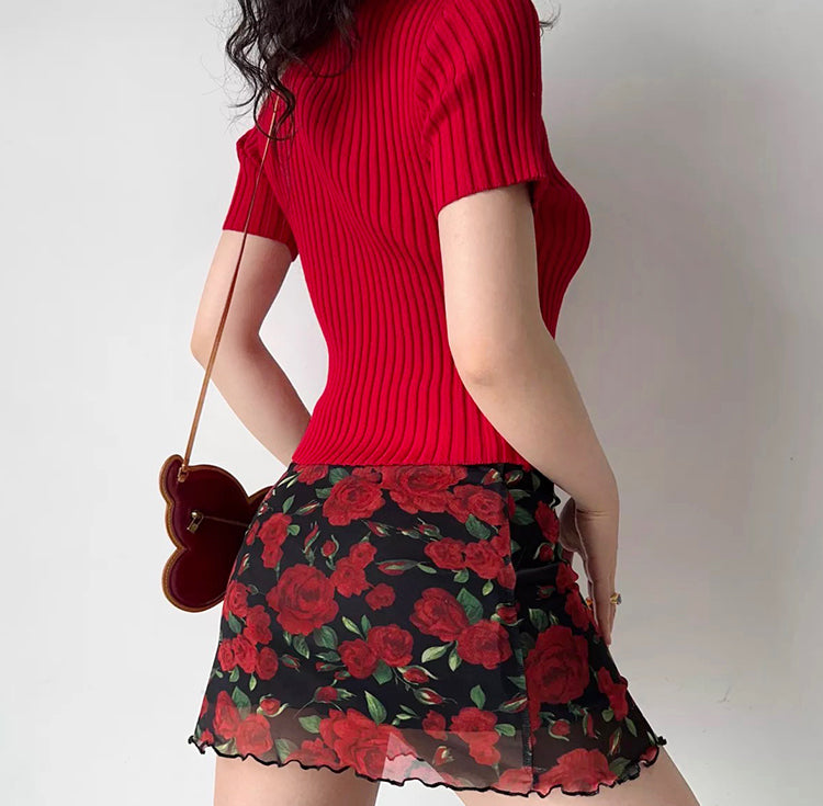 Crimson Chic Knitted Tie Cardigan ~ HANDMADE