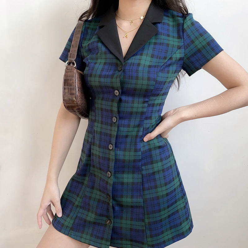 Academy Plaid Lapel Dress ~ HANDMADE