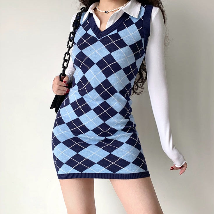 College Diamond Vest Knit Dress