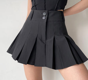 Campus Drama Button Pleated Skirt