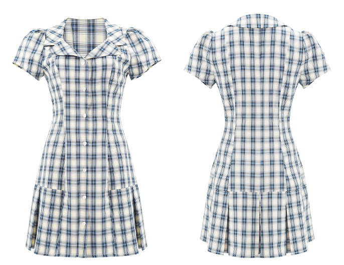 
            
                Load image into Gallery viewer, College Plaid Pleat Dress ~ HANDMADE
            
        