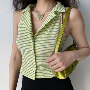 80s Lime Button Vest ~ HANDMADE