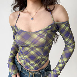 
            
                Load image into Gallery viewer, 90s Gaze Plaid Halter Top ~ HANDMADE
            
        