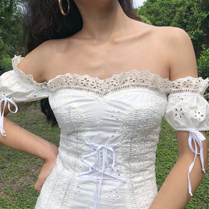 Anabelle Eyelet Milkmaid Dress [Handmade] - Pellucid