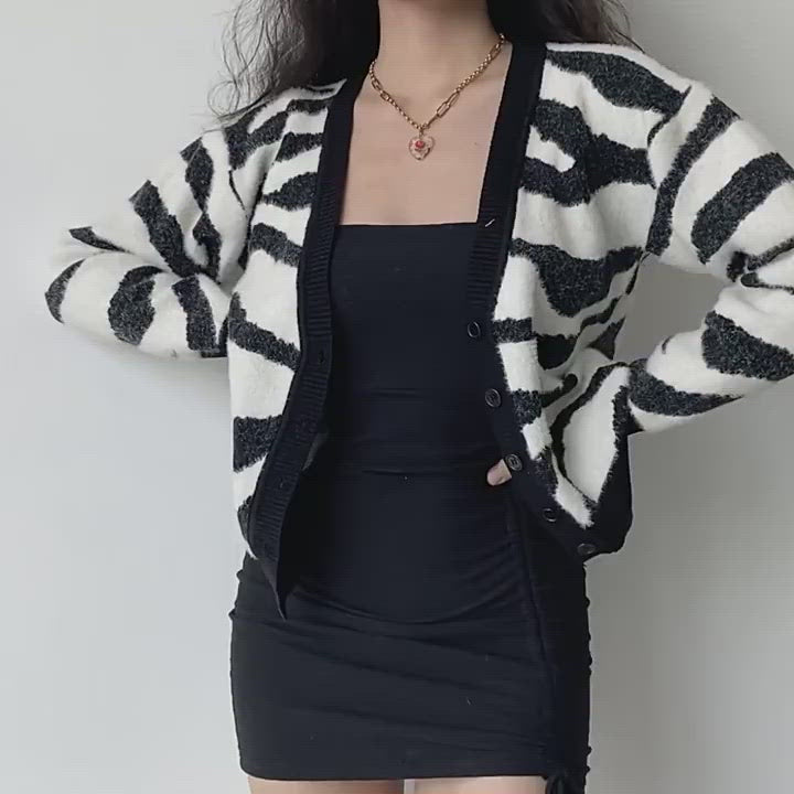 
            
                Load and play video in Gallery viewer, Zebra Loose Knit Cardigan
            
        